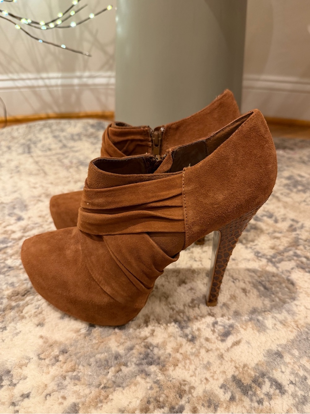 H by Halston Brown Suede Heel Ankle Booties